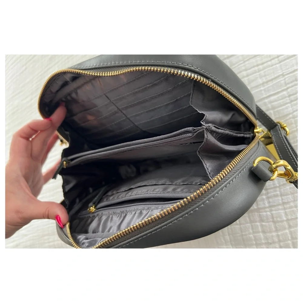 Joy & Iman Gray Leather/Calf Hair Crossbody Bag with Gold Detail - Picture 3 of 5